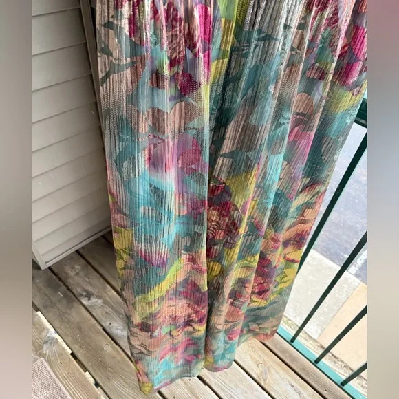 🆕 Ignite Evenings Metallic Floral Maxi Dress Size 16 Teal Gold Gown Pleated Prom - Picture 9 of 16